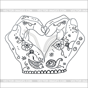 Indian Lovers Mudra positions of hands and fingers - vector image