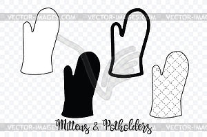 Kitchenware Oven Mitts Flat Icon White Background - vector clipart / vector image