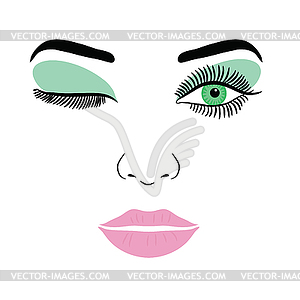 Female Face With Make-up Eyelashes, Eyes And Lips - vector clip art