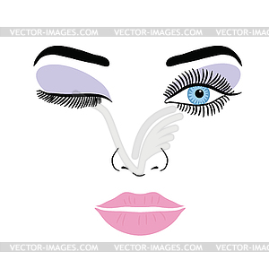 Female Face With Make-up Eyelashes, Eyes And Lips - vector clipart / vector image