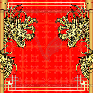 Frame red dragon gold-colored sticker  - vector clipart