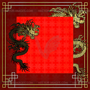 Frame red dragon gold-colored sticker  - vector clip art