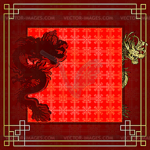 Frame red dragon gold-colored sticker  - vector image