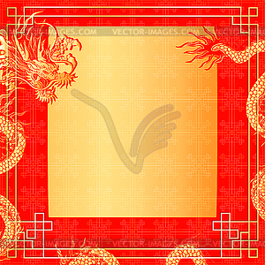 Frame red dragon gold-colored sticker - vector clipart