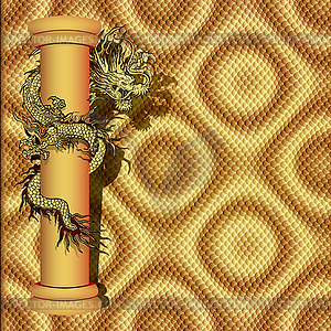 Dragon on pillar in scaly background - vector clip art