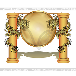 Chinese dragon on pole with disk I.O - vector clipart