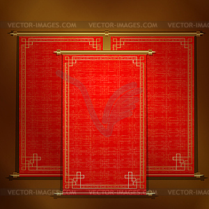 Red scroll with Asian ornament - vector clipart