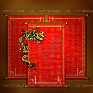 Red scroll with chinese dragon - vector clip art