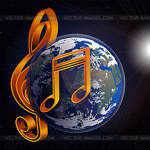 Music note planet earth - vector clip art