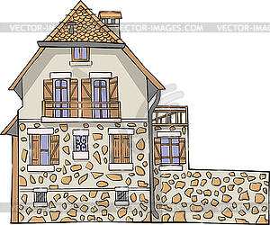  Traditional French stone house - color vector clipart