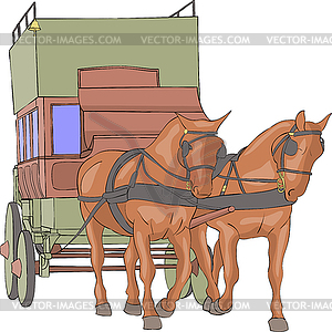 Stagecoach with horses - vector EPS clipart