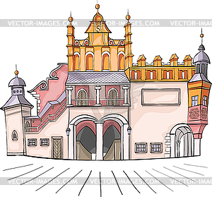  Poland. Krakow. Ancient building Cloth Hall - vector clip art