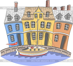  Traditional medieval houses in historical part of - vector clipart
