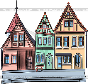 Facades of old houses in Rotheberg ob der Tauber - vector clip art