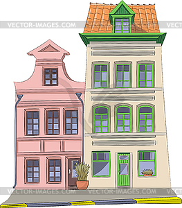Традиционные каменные дома в исторической части - изображение в векторном формате
