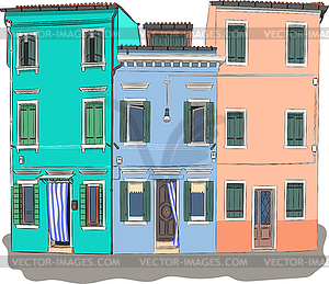 Old colorful houses on Burano island. Venice - vector clipart