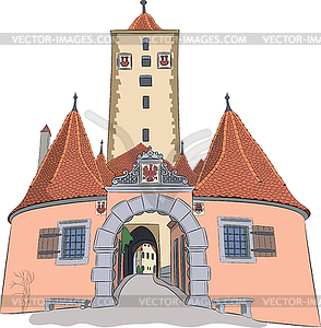 Rothenburg ob der Tauber. Old city gate Burtorg - vector clipart