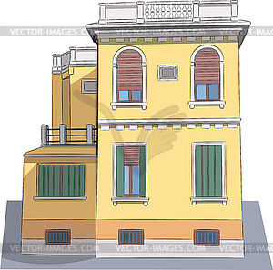 Old traditional yellow stone house with balcony - vector image