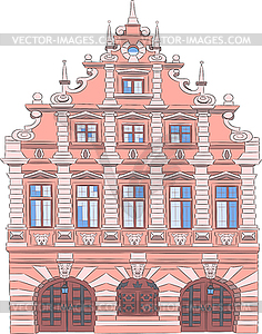 Красивое розовое многоэтажное здание в историческом - изображение в векторе