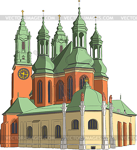 Old cathedral in city Poznan - vector clipart