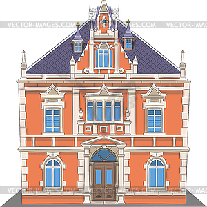 Beautiful Polish red brick with columns and stucco - vector clip art