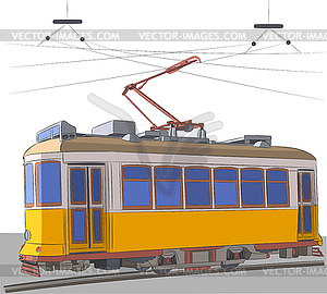 Lisbon. Old yellow tram  - vector image