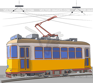 Лиссабон. Старый желтый трамвай - клипарт в векторном виде
