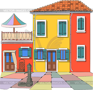 Colorful traditional houses on Burano island - vector clipart