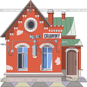 Building of old railway station - royalty-free vector image