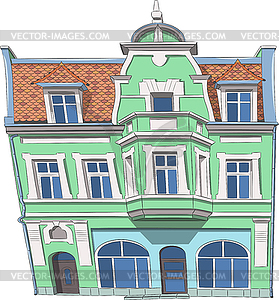 Traditional Polish green stone house in Swinoustje - color vector clipart
