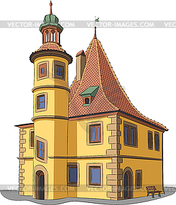 Старая немецкая католическая церковь с колокольней - векторный клипарт