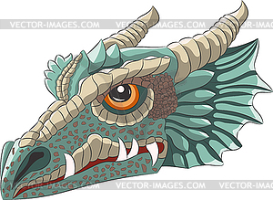 Голова большого сказочного зеленого дракона с рогами - клипарт в векторном формате