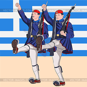 Drawing of soldier of Greek guard. Evzones - vector clipart