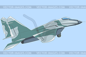 Современный истребитель на фоне голубого неба - векторное изображение