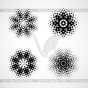 Halftone snowflake. Abstract black and white - vector clip art