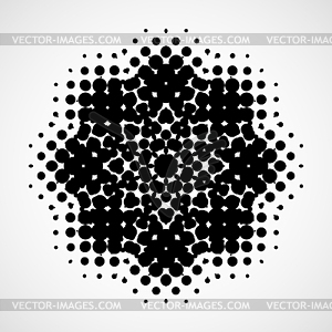 Halftone snowflake. Abstract black and white - vector image