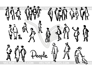 People sketch. Outline hand drawing - vector clipart