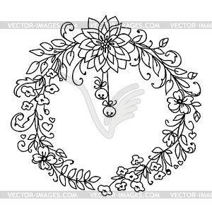 Merry Christmas and New Year wreath with little - vector image