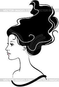 Girl face icon with long black hair - vector image