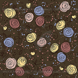 Seamless Floral Dark Pattern with Roses - vector clip art