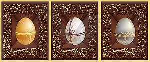 3d eggs, gold white silver and grunge brown frame - vector EPS clipart