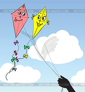 Two kites in sky - royalty-free vector clipart