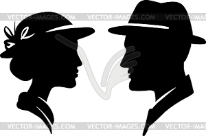 Man and woman face profile, male female couple - vector image