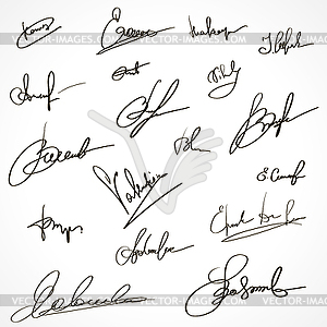 Signatures set. Group of imaginary autograph - royalty-free vector clipart