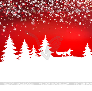 Рождественские фон. Зимний пейзаж с лисой. - векторная иллюстрация