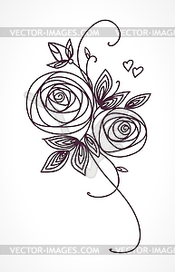 Roses. Stylized flower bouquet hand drawing. Outlin - vector image