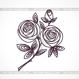 Roses. Stylized flower bouquet hand drawing. Outlin - vector clipart