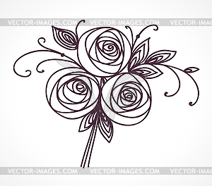 Букет цветов. Стилизованный розы ручной розы - векторное графическое изображение