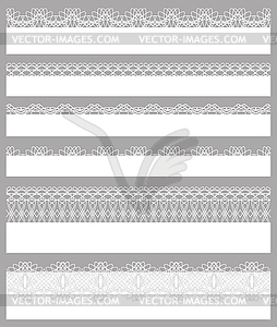 Lace borders. Set of white seamless patterns - vector clipart