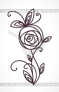 Rose. Stylized flower symbol. Outline hand drawing - vector clip art